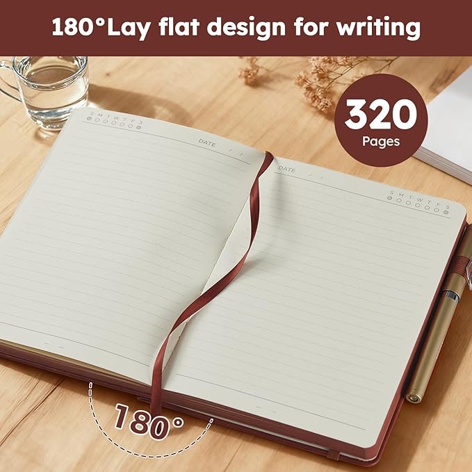 Lined Journal Notebook for Women Men, 320 Pages A5 Journaling Notebook College Ruled with 100GSM Thick Paper, Hardcover Leather Notebook for Work Writing Note Taking Diary, School, 5.7'' X 8.4''