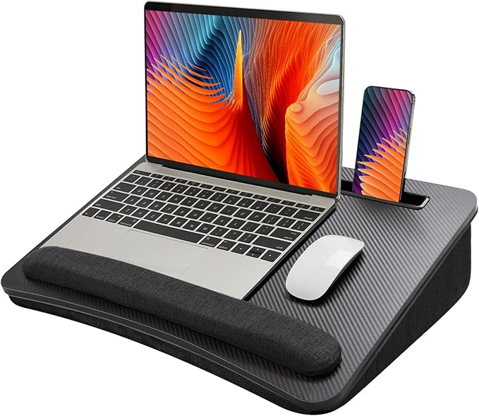 HUANUO Laptop Lap Desk - Portable Lap Desk with Pillow Cushion, Fits up to 17 inch Laptop, with Anti-Slip Strip & Storage Function for Home Office Students Use as Computer Laptop Stand- Black