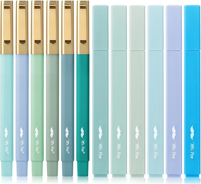 Mr. Pen- Aesthetic Highlighters and Ballpoint Pens No Bleed, 12 Pack, Forest Green, Bible Highlighters and Pens No Bleed, Fast Dry and No Smear for Bible Journaling, Planner, School Supplies