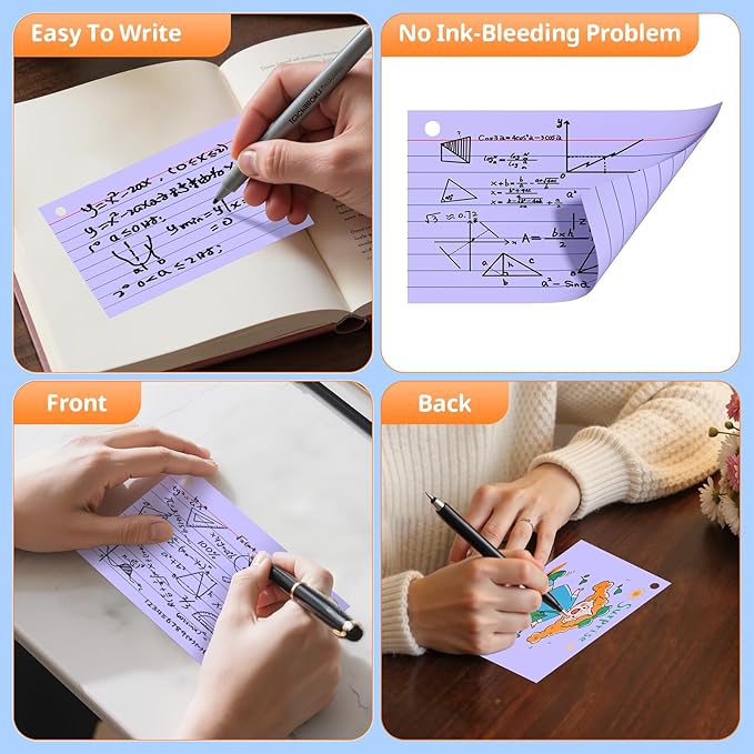Index Cards 3x5 Inches, 300 PCS, Purple Flash Cards With Ring, Punched Lined Study Card Ruled Flashcards Notecards, Ruled Front And Blank Back, Note Card for School, College And Home