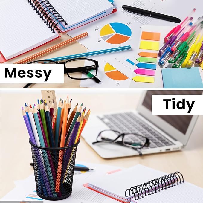 QYH Mesh Pencil Holder Metal Pen Cup Black for Desk, 6 Pack Office Desk Organizer for Business, School & Home