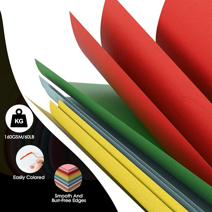 Colored Cardstock Paper 120 Sheets, 160 Gsm 60 Lb Card Stock 24 Colors Assorted, Colored Construction Paper Thick for Printing Cutting DIY A4 1 pack