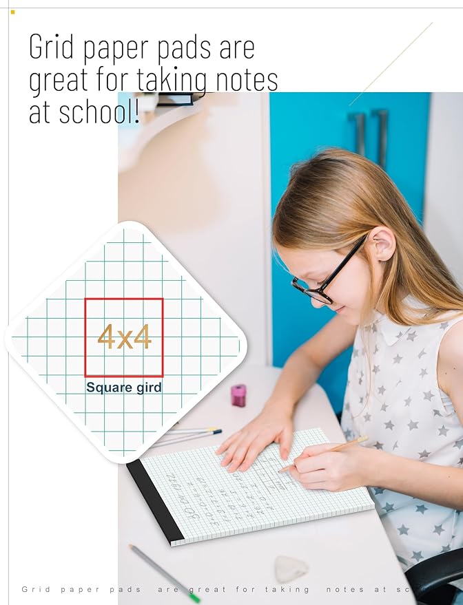 Zaviko 3 Pack Graph Paper Pads 8.5 x 11, 4x4 Quad Ruled Grid Paper Pads 8.5 x 11, 30 Sheets/Pad Graph Paper Notebook 8.5x11, White Quadrille Pad, Easy Tears Off, 70 GSM Graft Paper for Office, School