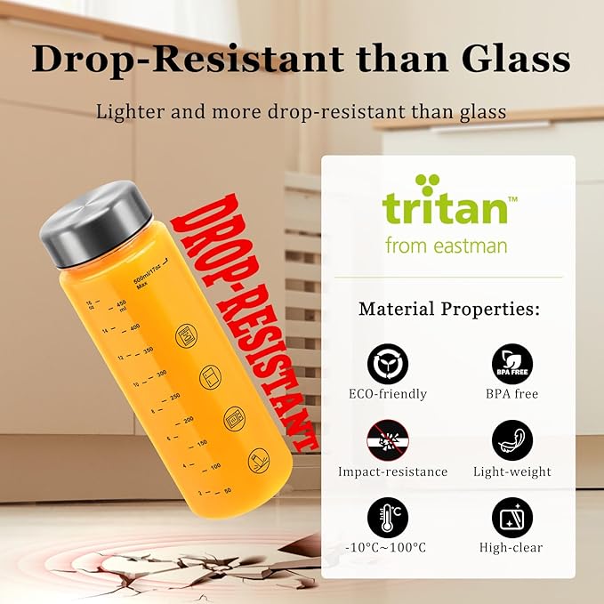 2 Pack Plastic Juice Bottles with Caps - Wide Mouth Resuable Clear Plastic Water Bottles for Juicing,Smoothie,Protein, Beverage,Storage Containers,BPA Free,Leakproof Stainless Steel Lid(16 Ounces)