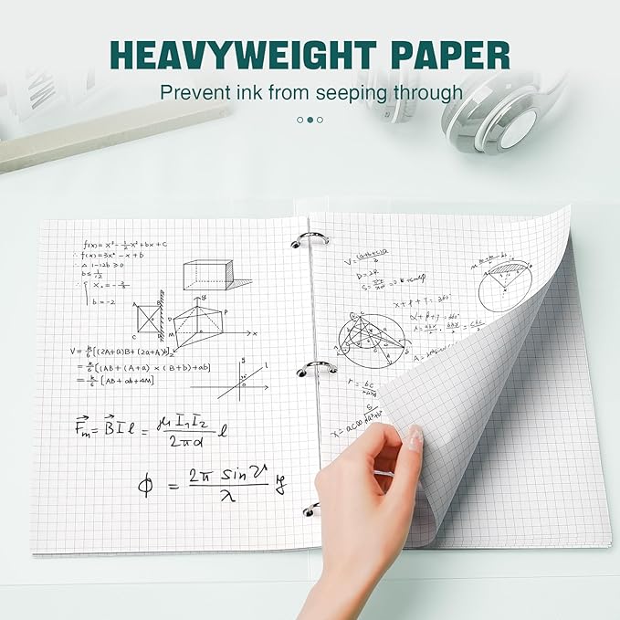 390 Sheets Quad Ruled Graph Paper, 3 Hole Punch Paper 8 x 10.5 White, Loose Leaf Graph Paper,Filler Paper 4 x 4 Graph Rule, Notebook Paper for 3 Ring Binder, Engineering Paper for School Home Business