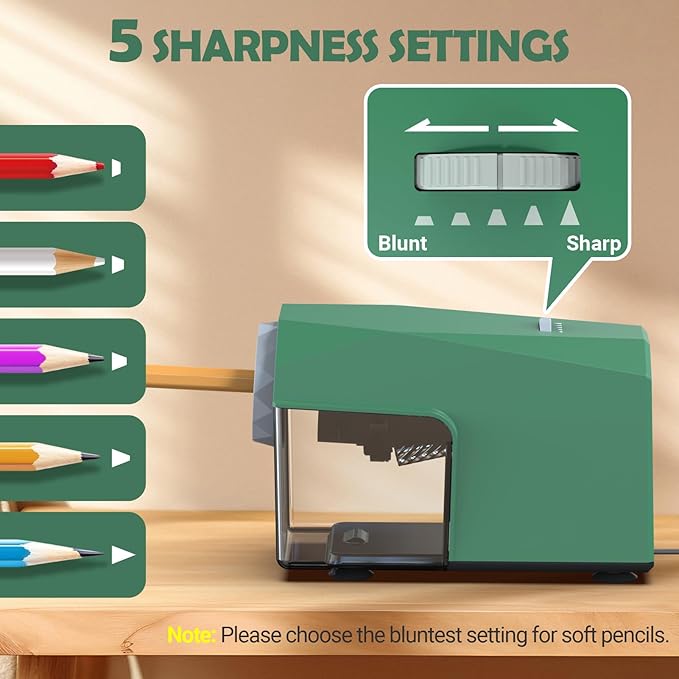 AFMAT Electric Pencil Sharpener, Fast & Hands-Free, 10K+ Uses, 5 Nibs, Fully Automatic Pencil Sharpener for Classroom, Heavy Duty Sharpeners for No.2/Jumbo/Colored Pencils (φ6.5-10.5mm) US Plug(120V)