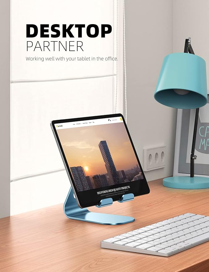 Lamicall Tablet Stand, Adjustable Tablet Holder - Desktop Stand Dock Holder Gifts Compatible with 4-13" Tablets Such as iPad Pro 11, 9.7, 10.5, 12.9 Air Mini, Kindle, Tab, iPhone Air 17 Pro Max, Blue