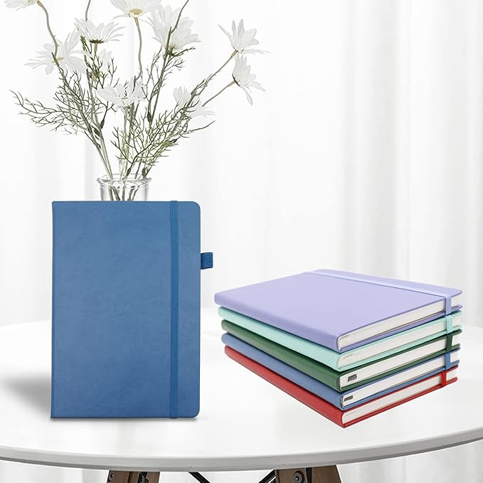 Lined Journal Notebooks with Pen Loop, Hardcover Notebook Journal for Work, 100Gsm Premium Thick Paper with Inner Pocket, Medium 5.7"x8.4", （Green-Blue, Ruled）