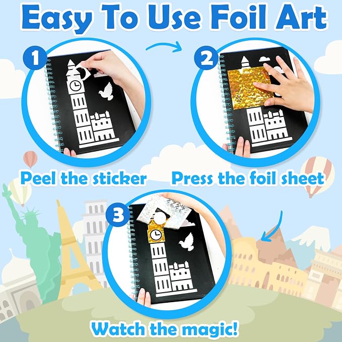 FUNNYB&G Mess-Free Foil Art Craft for Kids Ages 4-10, Kids Birthday Gift