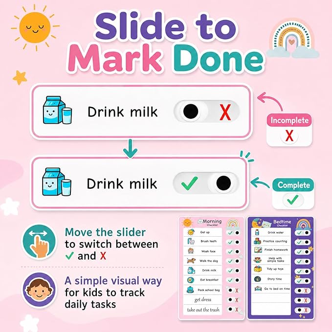 2PCS Magnetic Visual Chore Chart for Kids, Schedule Checklist for Kids, Kids to Do Task (1 Morning Checklist Boards, 1 Bedtime Checklist Boards) (Blue)