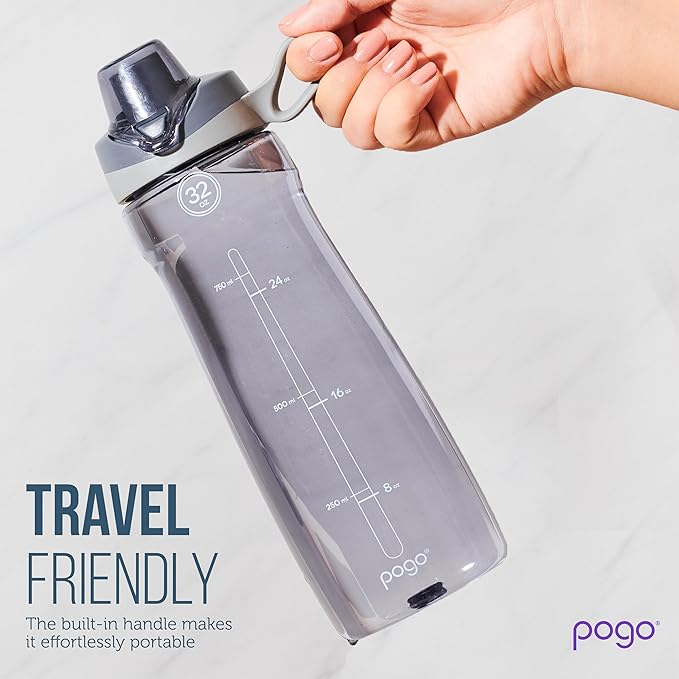 Pogo BPA-Free Tritan Plastic Water Bottle with Chug Lid, 18 Oz, Grey