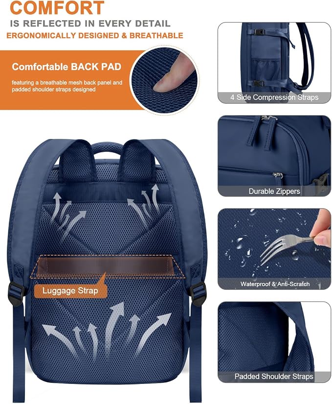 Capolo Travel Backpack for Women Men Waterproof Laptop Backpack Airlines Approved Carry On Backpack Bag Computer Backpack for Business, Work, Traveling Fits 17 Inch Laptop(Dark Blue)