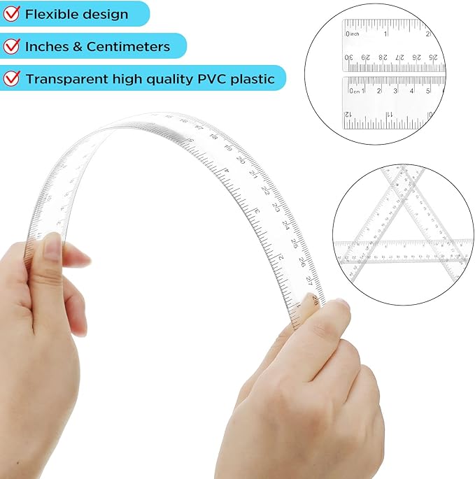 Zonon 6 Pcs 12 Inch Ruler Bulk Plastic Flexible Straight Metric Rulers with Centimeters and Inches Drafting Measuring Tool for Classroom School Students Education (Clear)