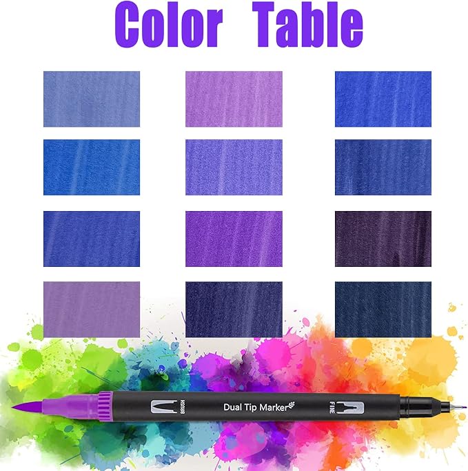 Purple Dual Tip Brush Pen,Colored Fine & Brush Calligraphy Pens, Dual Tip Purple Markers for Adult Coloring Books Drawing Planner Calendar Art Sketch Outlining Sketching Calligraphy