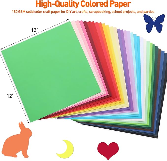 MAXECHO 12" X 12" Colored Cardstock Bulk 150 Assorted Sheets in 30 Colors Construction Paper Card Stock Printer Paper for DIY Crafts, Kids School Supplies, Cricut, 180 GSM