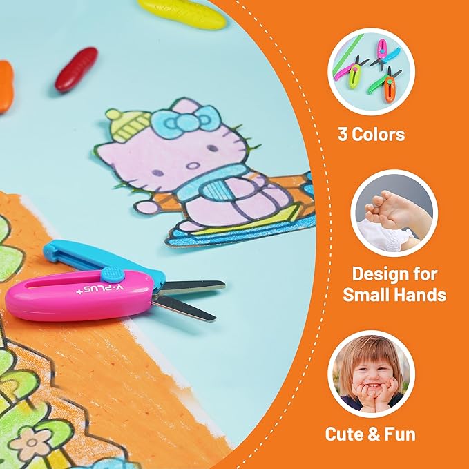 Safety Scissors for Kids, Retractable Small Scissors for Toddler Craft Ages 3-5 2-4 1-3, Cute Toddler Craft Preschool-Green
