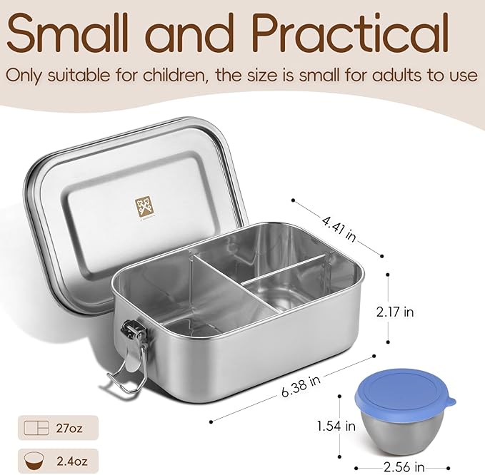GOLDEN KEY 27oz Stainless Steel Bento Box Kids,800ml Lunch Box with Leakproof Condiment Container,3 Compartment Snack Containers for for On the Go Meal,Freezer & Dishwasher Safe (Blue)