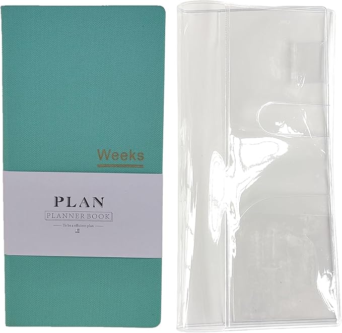 Undated Pocket Weekly Planner Schedule Organizer Agenda Year Month Week Plan A6 Notebooks (Light blue with clear cover)