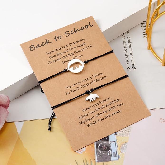 Back to School Gifts Mommy and Me Bracelet First Day of School Matching Wish Bracelets Set for Mother Daughter Son Women Teen Girls Boys Jewelry Gift