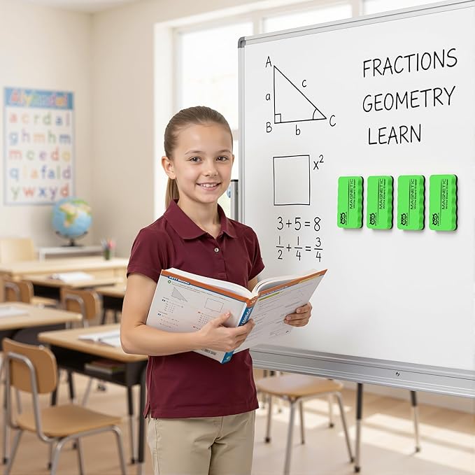 OWLKELA 8Pcs White Board Erasers, Magnetic Dry Erase Eraser Ideal for School, Office, Classroom and Home, Green