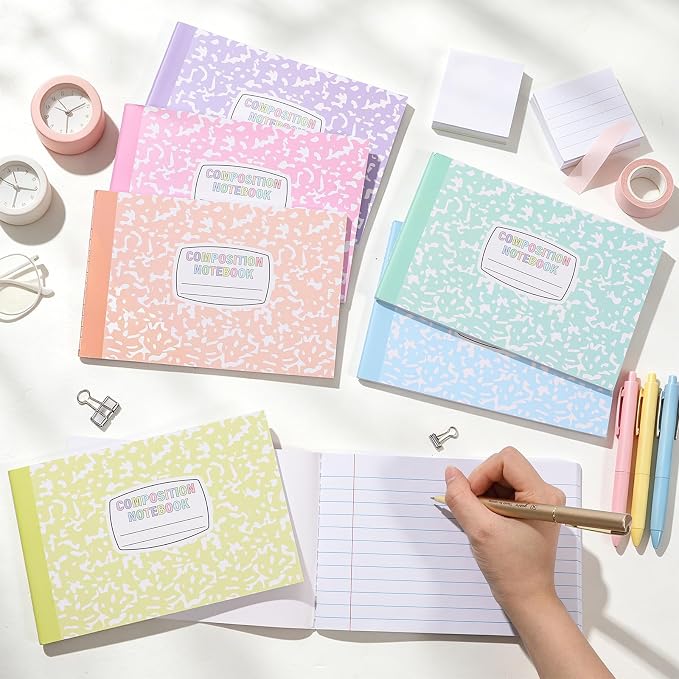 12 Pack Half Size Composition Notebooks Wide Ruled Marble Journal, Pastel