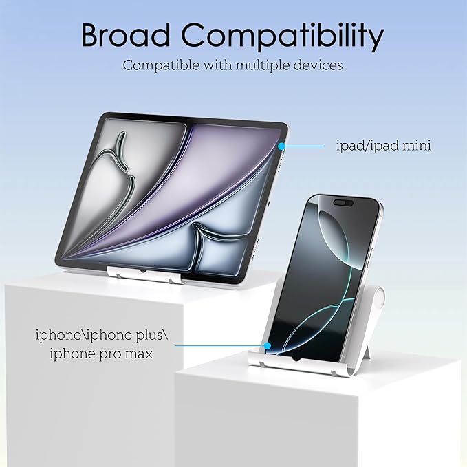 Cell Phone Stand for Desk, Foldable and Adjustable Multi-Angle Holder Dock, Universal Compatibility for Most Phone and Tablet, Portable and Sturdy Design for Office and Home (White)