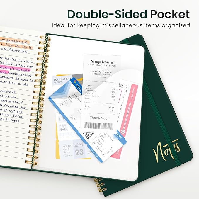 ZOTIA Lined Spiral Journal Notebook for Women, A5 College Ruled Journals for Writing, Hardcover Notebooks for Work, Note taking and Office School Supplies,140 Pages - Dark Green