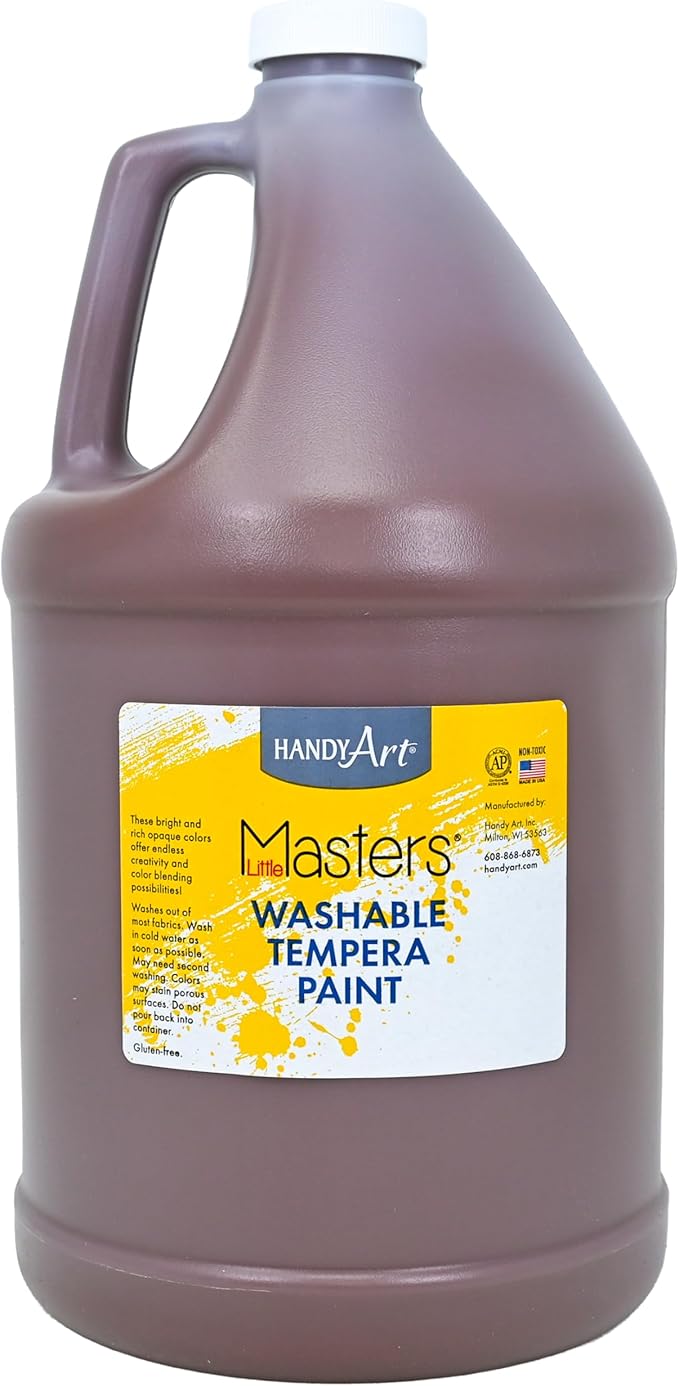 Handy Art Little Masters Washable Tempera Paint, Brown, Gallon 128 oz Bottle, Bright & Mixable, High Opacity, Washable Colors for Classroom, Students, Kids, Safe & Non-Toxic, Made in USA