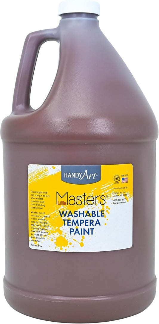 Handy Art Little Masters Washable Tempera Paint, Brown, Gallon 128 oz Bottle, Bright & Mixable, High Opacity, Washable Colors for Classroom, Students, Kids, Safe & Non-Toxic, Made in USA