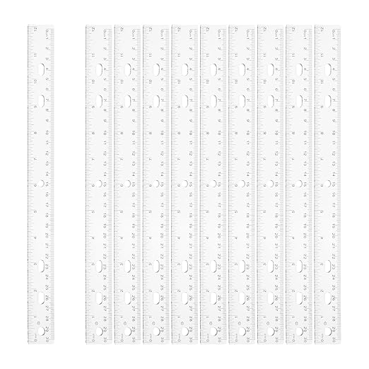 HARFINGTON 20pcs Plastic Rulers 12" (30cm) Clear Straight Ruler Measuring Tool Inches and Centimeters with Hole for Home Office Classrooms Drafting, Clear White