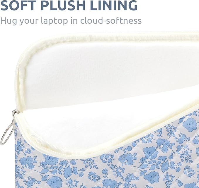 Puffy Laptop Sleeve 13-15.6 Inch Cute Quilted Laptop Protective Case Padded Floral Computer Sleeve for MacBook (B-Blue, 11 Inch)