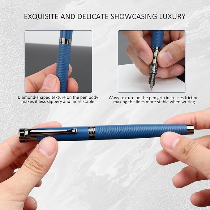 Luxury Fountain Pen Set,Ink Pen for Smooth Writing,Medium Nib,Includes 10 Ink Cartridges&Ink Converter,Best Pen Gift Case for Men & Women,fancy,calligraphy,Executive,Office pen-Blue