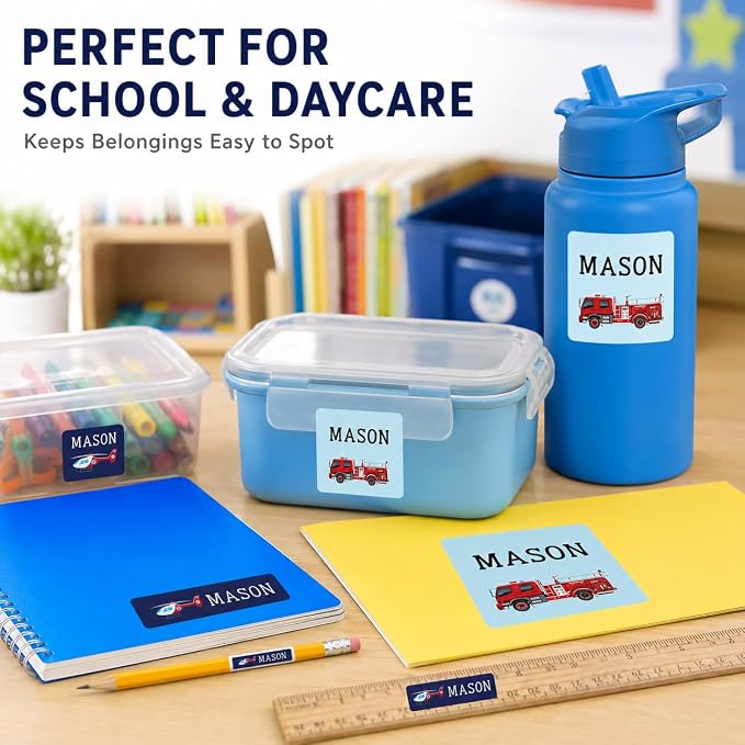 Andaz Press Custom Personalized Waterproof School Name Labels, Calling All Units, 120-Pack, Kids Labels Combo Pack, Customizable Multi-Use Name Stickers for Preschool, Daycare, Supplies, Office
