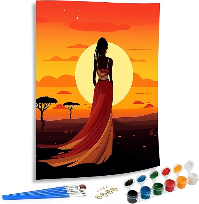 SKRYUIE Paint by Numbers Kits for Adults African Americans, Acrylic Africa Oil Paint by Numbers for Adults Beginner Canvas with Brushes Paintwork Art Crafts for Home Decor 16x20 inch u2