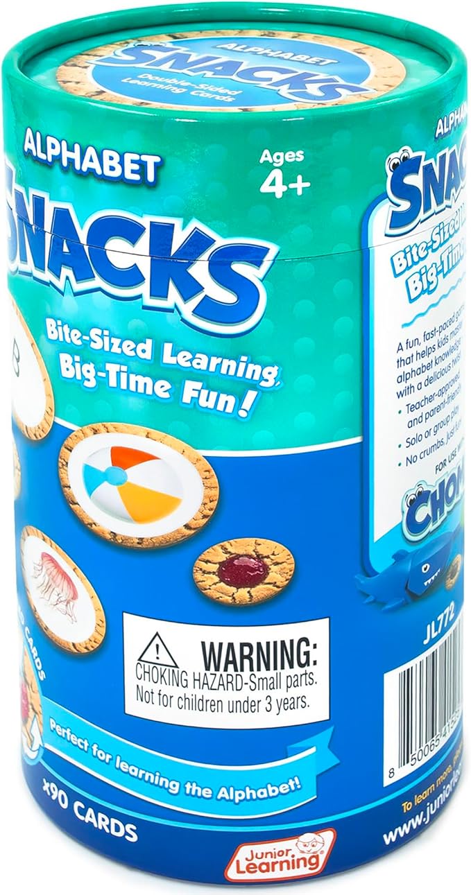 Junior Learning: Alphabet Snacks - Hands-On ABC Letter Recognition-Practice Game, Upper-Lower Case, Picture Clues, Cookie Double-Sided Cards, Kids 4+