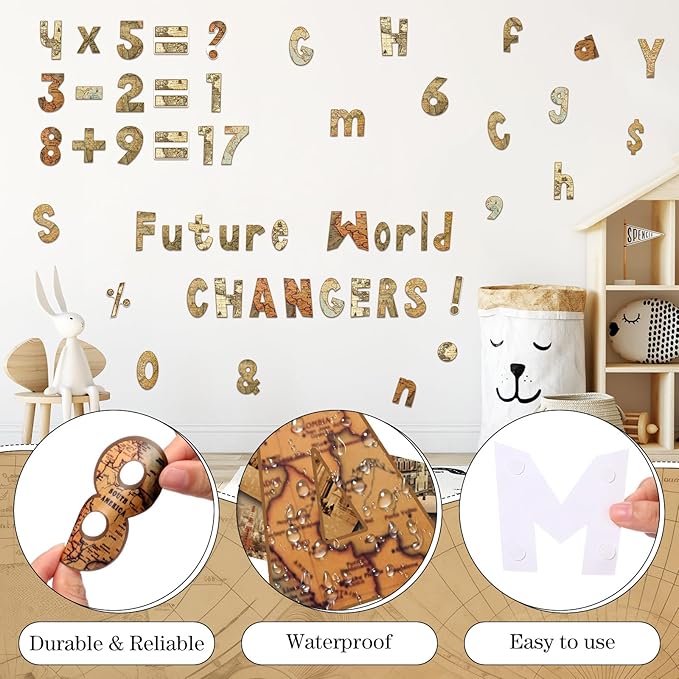 221 Pcs Travel Around The World Bulletin Board Letters, Round Alphabet Number Punctuation Symbol Combo Letter Cutouts, Vintage Classroom Decor for School Chalkboard Poster Bulletin Board Wall