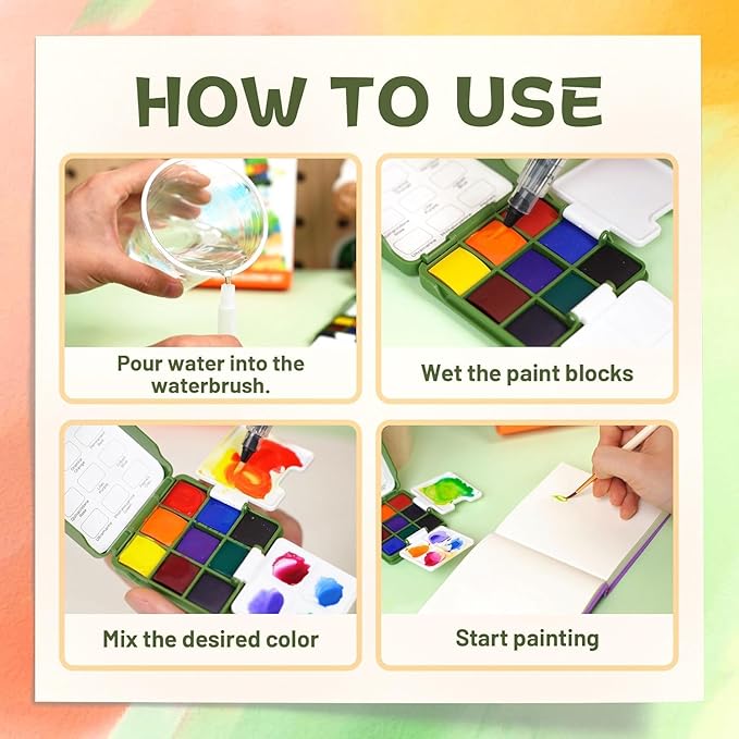 YPLUS Pocket Watercolor Paint Kit, Portable Travel Art Kit with Brush, Water Color Palette Painting Gift for Beginners Artist Adults