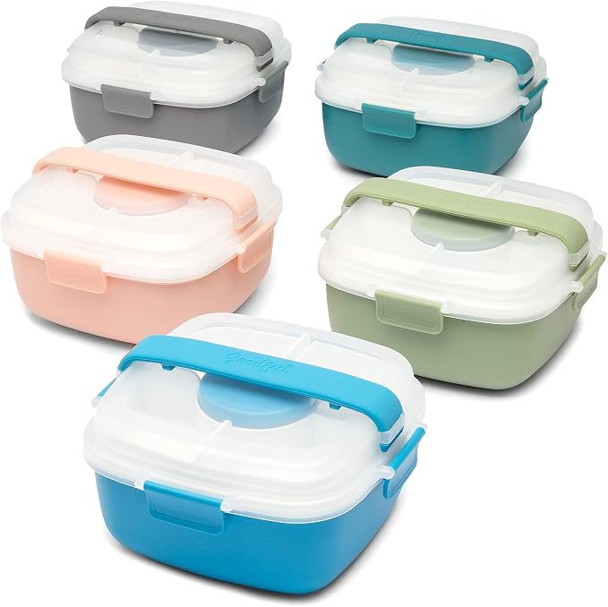 Goodful Stackable Lunch Box Container, Bento Style Food Storage with Removeable Compartments for Sandwich, Snacks, Toppings & Dressing, Leak-Proof and Made without BPA, 56-Ounce, Sage (Pack of 12)