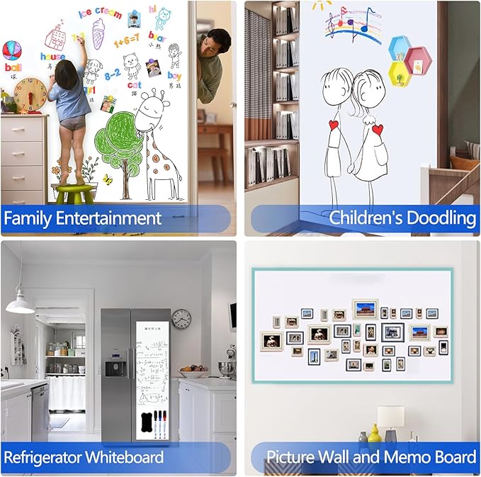 Self-Adhesive Dry Erase Whiteboard Sticker, 24.41" x 11.81" Magnetic Receptive White Board Wall Film, No Ghosting, Easy Write & Clean | Peel & Stick for Office, Home & Classroom,Incl. Accessories