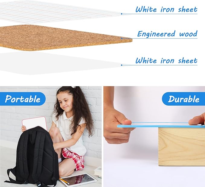 2 Pack Magnetic Handheld Dry Erase Board with Lines 9''×12'' Small White Board Classroom Pack for Students Office Double-Sided Dry Erase Paddles Include 2 Magnets & 2 Markers