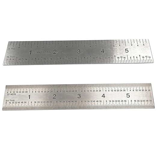 6 Inch Machinist Ruler Set - 4 Pack Stainless Steel Precision Double Sided Ruler with 1/64, 1/32, 1/16 & 1/8 Inch Graduations, Etched Markings - for Engineers,Woodworking and DIY (4, 6 Inch)