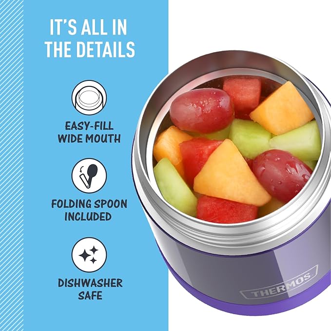 THERMOS FUNTAINER Insulated Food Jar,10 Ounce,Kid Friendly Food Jar with Foldable Spoon,Purple,(Pack of 6)