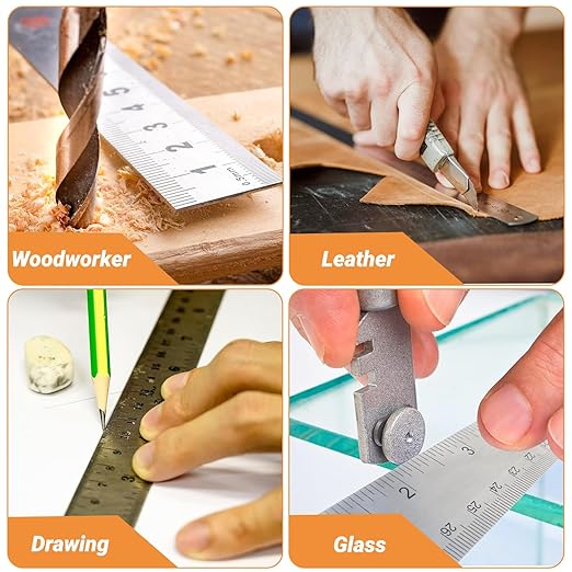 Stainless Steel Metal Ruler with Non-Slip Cork Back for Home Improvement, Planner Accessories, College School Supplies, Drafting Tools, Architecture Supplies, 30.5 Centimeters & 12 inches