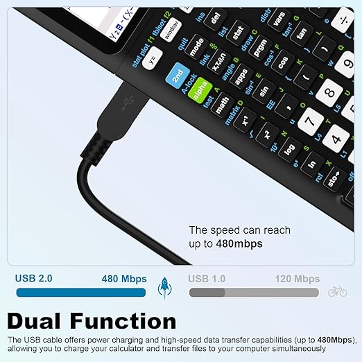 Toxaoii USB Power and Data Cable Compatible with Texas Instruments Calculators TI-84 Plus CE, TI 89 Titanium, TI Nspire CX II CAS, TI Nspire CX CAS Graphing Calculator Charger Black