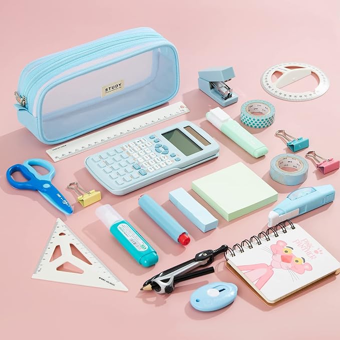 KALIDI Grid Mesh Pencil Case Pouch Large Capacity Pencil Bag with Zipper | Big Pencil Pouch Pink Simple Stationery Bag Aesthetic Pen Bag for School Teen Girl Boy Multi-Purpose Bag for Office Men Women