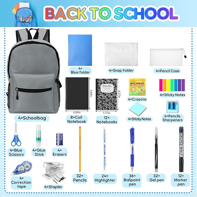 Gilprop 268 Pcs Christmas Gifts Bulk Back to School Supplies, 4 Set Operation Christmas Gift Backpack & Notebooks Pen Folders for 2026 Elementary Middle High Students 4-12 Grades Essential Bundle