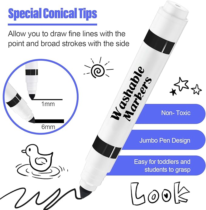 240 Pcs Black Washable Markers Bulk Broad Line Markers Set Classic Broad Tip Washable Drawing Pens for Kids, Teachers, Students, Party Favors, School Supplies, Donations