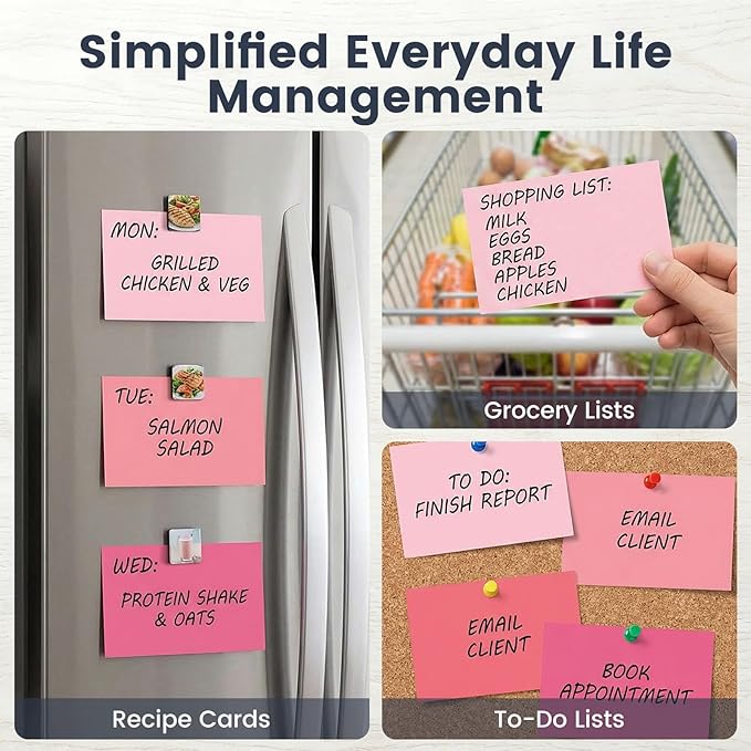 300 Count Index Cards 3 x 5 Inch, Pink Flash Cards for Studying, Cute Notecards for Home, Office, Recipe, School, College Supplies, To Do List, 5 Pink Colors