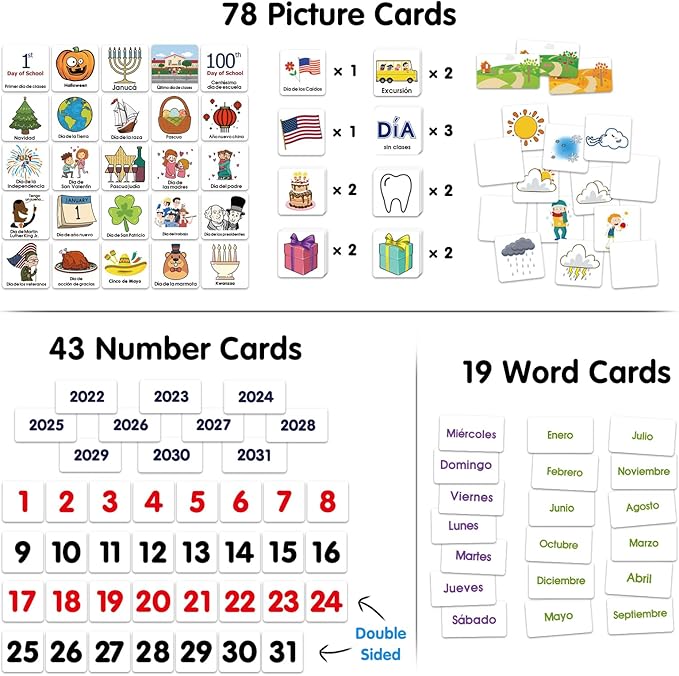 Spanish Calendar and Weather Pocket Chart, Classroom Organized Chart, 140 Pieces (Spanish)