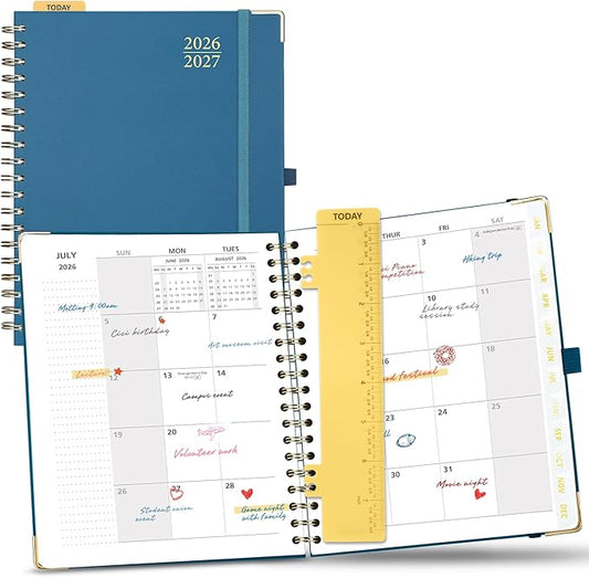 POPRUN 2026-2027 Monthly Planner, 18 Month Calendar (July 2026-Dec 2027), 7.5" x 9.5" B5 Spiral Hardcover Organizer with Dotted Note Pages, Professional Appointment Book for Business Office, Students & Teachers - Night Sky Navy Blue